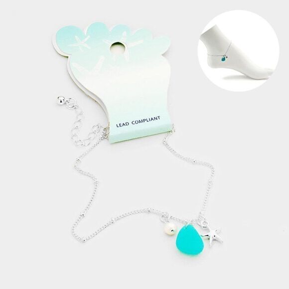 1/2 OFF Sea Glass Starfish Pearl Charms Anklet - Picture 1 of 6
